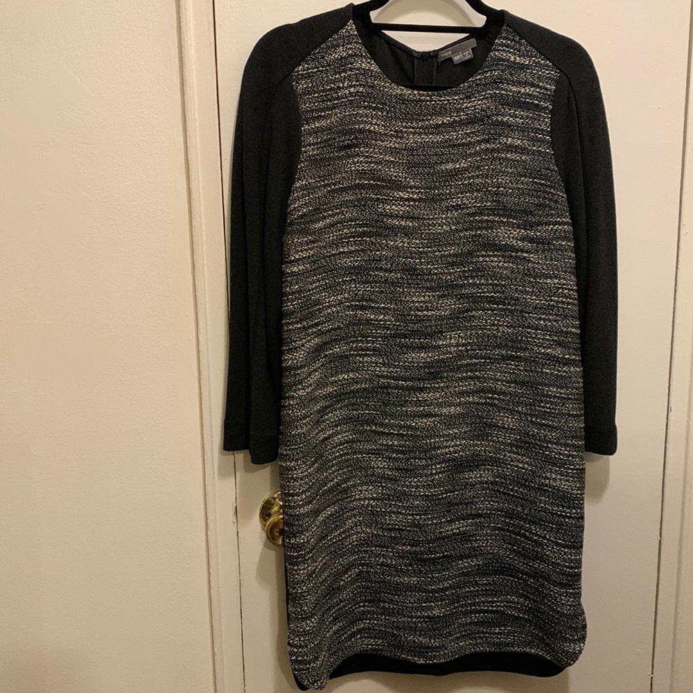 Vince black and gray wool-textured shift dress